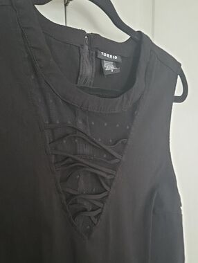 Torrid Black Sleeveless Top with Lace-Up Mesh V Inset